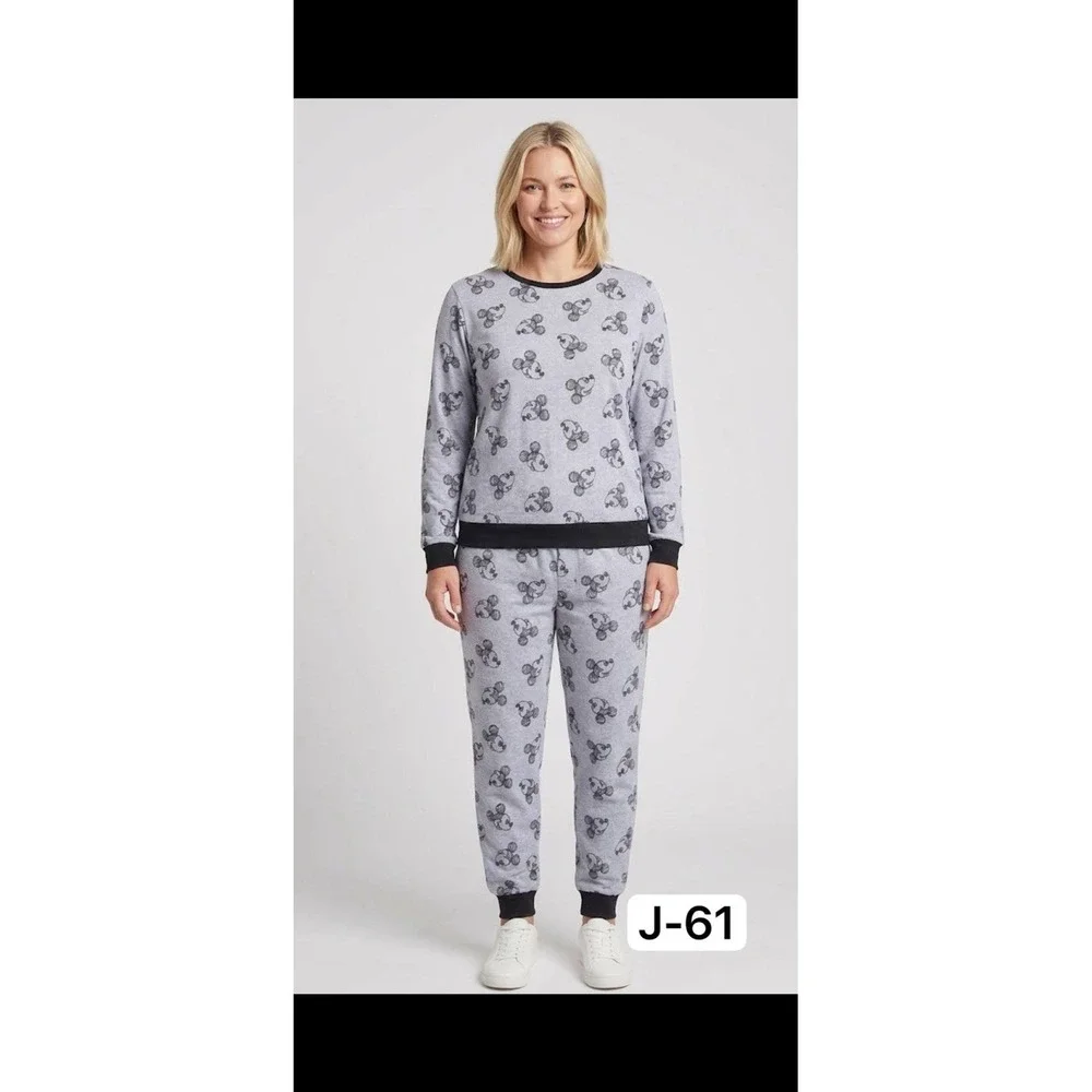 Disney Mickey Mouse Sketch Heather Gray 2 Piece Pajama Jogger Lounge Set Medium